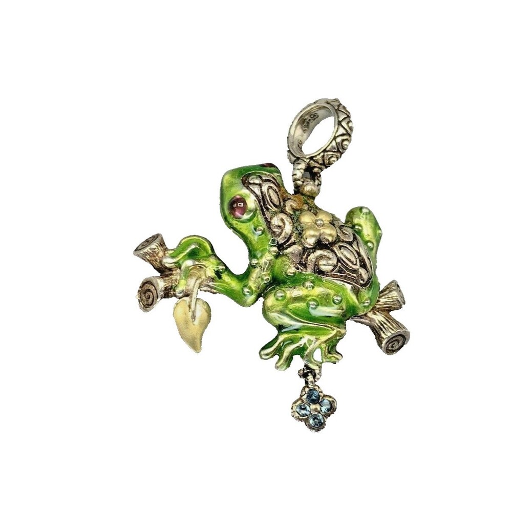 Barbara Bixby 925 18K Gold Multi Gemstone Frog Branch Animal Enhancer Pendant
